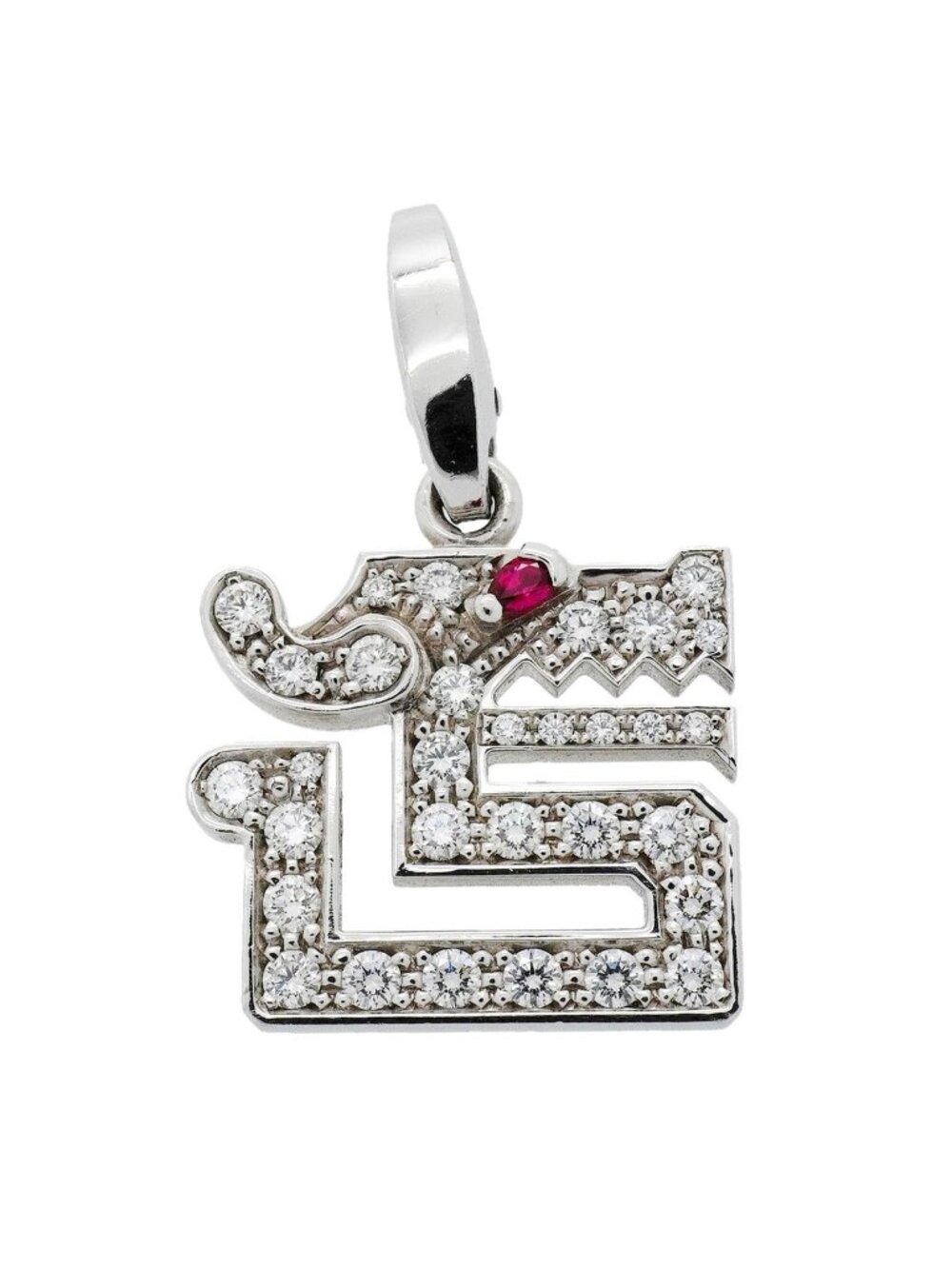 Cartier Pendant Dragon 18k White Gold Diamond Ruby